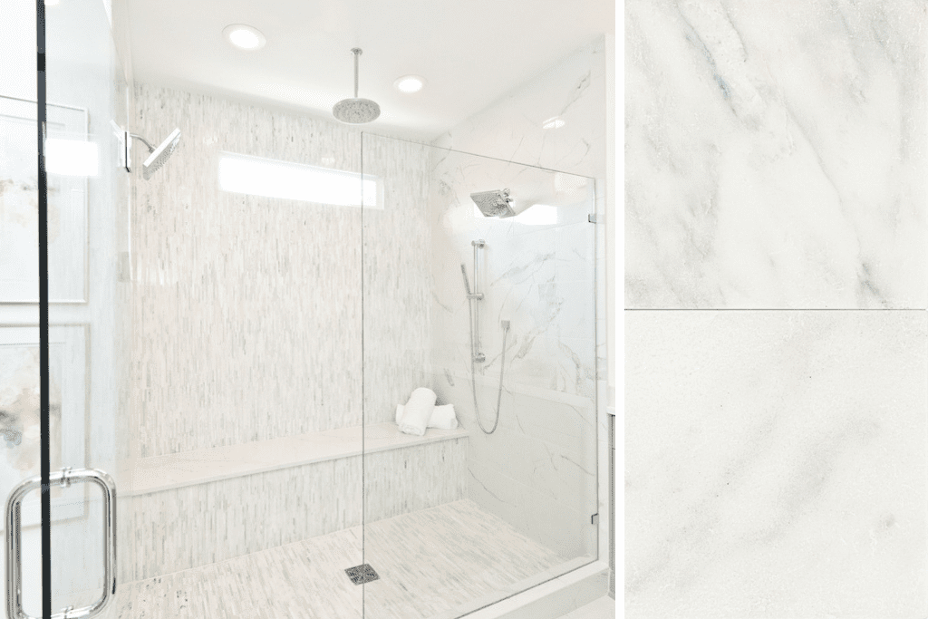 Create your own spa-inspired master bath by incorporating elegant marble tile.