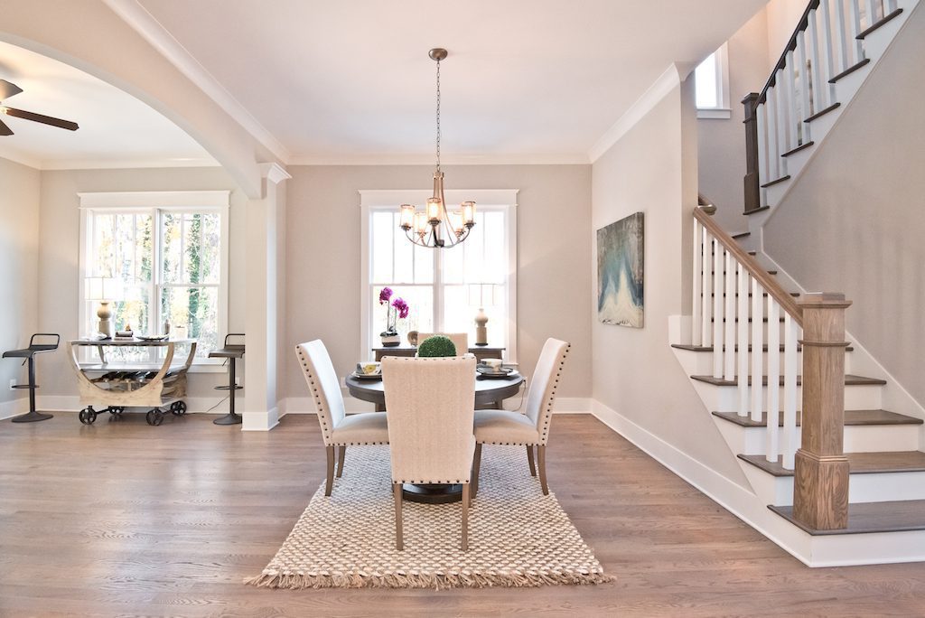 The open concept dining room is found in modern open-concept floor plans.